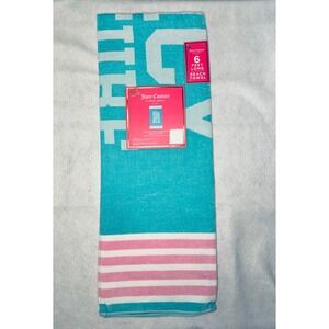 BNWT Juicy Couture Beach Towel 6 Feet Long Blue Pink White‎ Cotton Jacquard